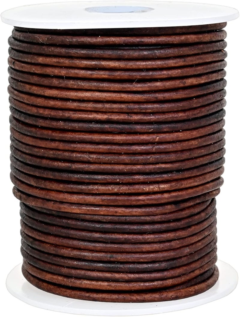 GENIQUE Real/Genuine Round Leather Cord for Jewelry Making, Leather String Cord for Crafting, Necklace, Bracelets, Braiding, Wraps (2mm, Antique Brown Distressed) - Image 2